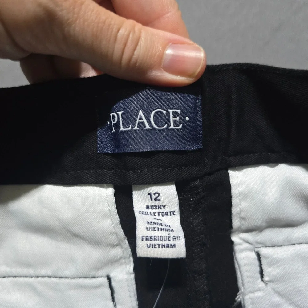 The Children's Place Chino Pants Boys 12 Husky Black Adjustable Waist Stretch